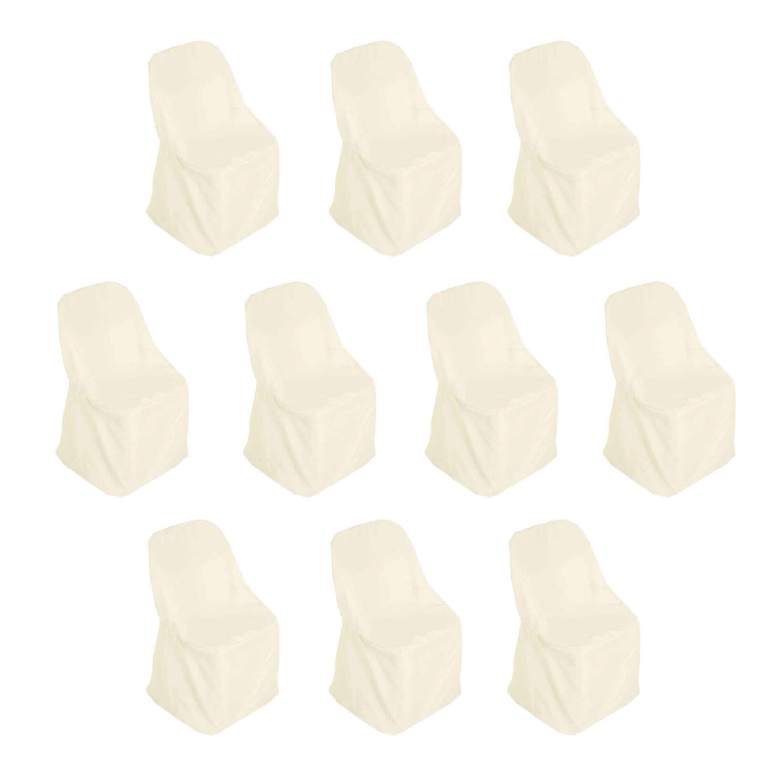 Set of 10 cream chair covers on a white background