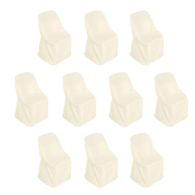 10 Pack Polyester Folding Chair Covers Beige - Reusable Stain-Resistant Slipcovers