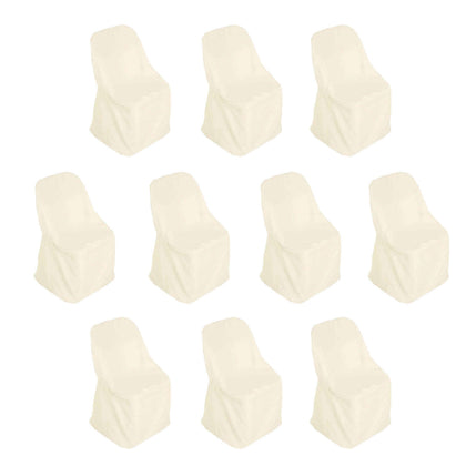 10 Pack Polyester Folding Chair Covers Beige - Reusable Stain-Resistant Slipcovers