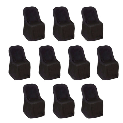 10 Pack Polyester Folding Chair Covers Black - Reusable Stain-Resistant Slip-On Covers for Weddings & Parties