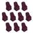 Set of ten burgundy chair covers on a white background