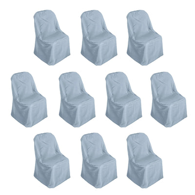 10 Pack Polyester Folding Chair Covers Dusty Blue - Reusable Stain-Resistant Slipcovers