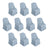 Set of ten blue chair covers on a white background.