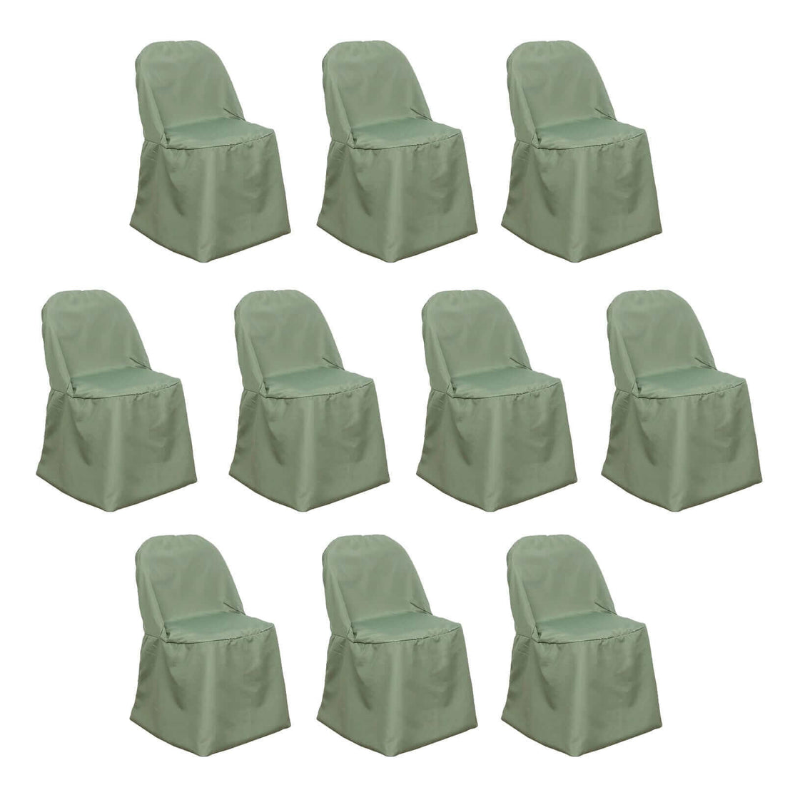 Set of 10 sage green chair covers for events and gatherings