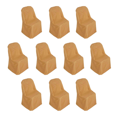 10 Pack Polyester Folding Chair Covers Gold - Reusable Stain-Resistant Slip-On Covers for Weddings & Parties