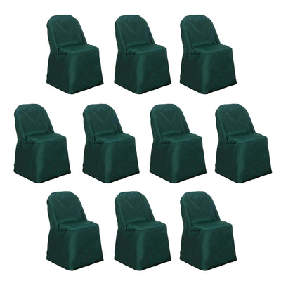 10 Pack Polyester Folding Chair Covers Hunter Emerald Green - Reusable Stain-Resistant Slipcovers