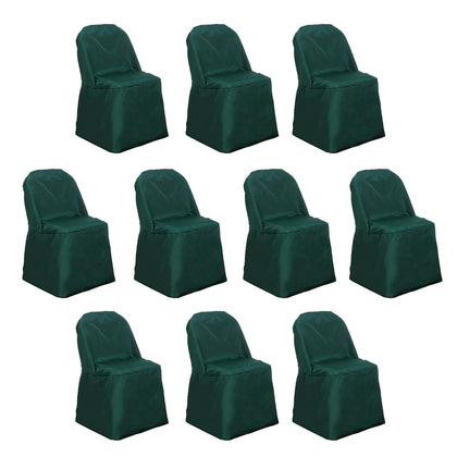 10 Pack Polyester Folding Chair Covers Hunter Emerald Green - Reusable Stain-Resistant Slipcovers