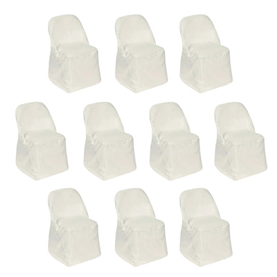 10 Pack Polyester Folding Chair Covers Ivory - Reusable Stain-Resistant Slipcovers