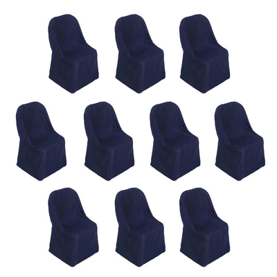 10 Pack Polyester Folding Chair Covers Navy Blue - Reusable Stain-Resistant Slipcovers