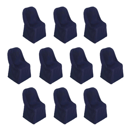 10 Pack Polyester Folding Chair Covers Navy Blue - Reusable Stain-Resistant Slipcovers