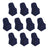 Set of 10 navy blue chair covers on a white background