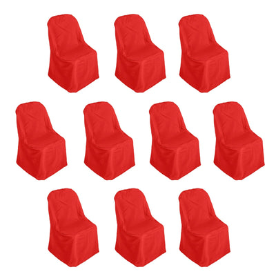10 Pack Polyester Folding Chair Covers Red - Reusable Stain-Resistant Slipcovers
