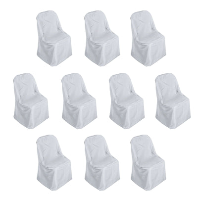 10 Pack Polyester Folding Chair Covers Silver - Reusable Stain-Resistant Slipcovers
