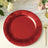 Red disposable plate with textured finish, perfect for parties and events.