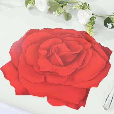 10-Pack Disposable Table Placemats 14" Red Rose Flower Design - 400GSM Floral Cardboard Placemats for Romantic Dinners & Weddings