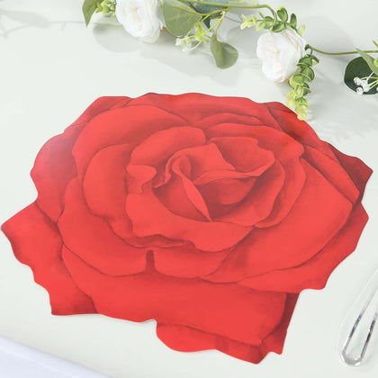 10-Pack Disposable Table Placemats 14" Red Rose Flower Design - 400GSM Floral Cardboard Placemats for Romantic Dinners & Weddings