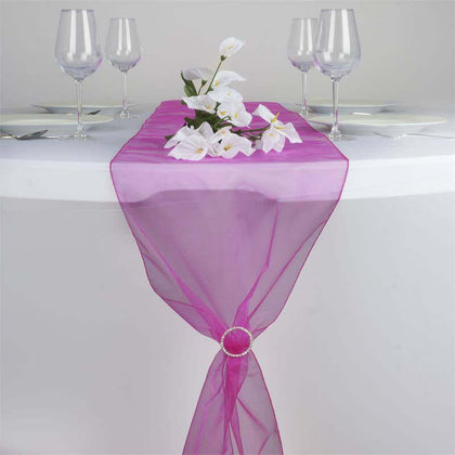 10 Pack Sheer Organza Table Runners 14"x108" Fuchsia - Lightweight Table Decor