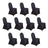 Ten black chair covers on a white background.