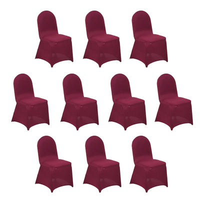 10 Pack Spandex Fitted Banquet Chair Covers Burgundy - Reusable Stretch Slip-On Slipcovers