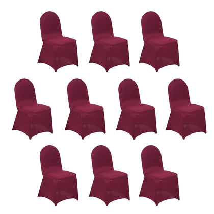 10 Pack Spandex Fitted Banquet Chair Covers Burgundy - Reusable Stretch Slip-On Slipcovers