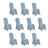Set of ten light blue chair covers on a white background