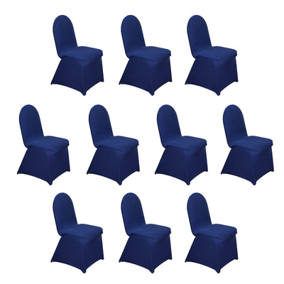 10 Pack Spandex Fitted Banquet Chair Covers Navy Blue - Reusable Stretch Slip-On Slipcovers