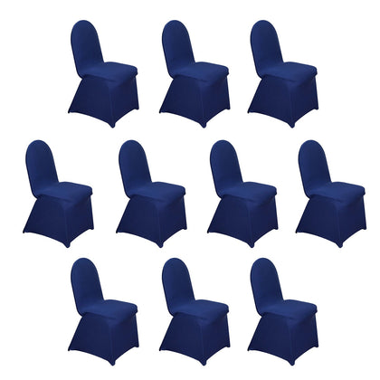 10 Pack Spandex Fitted Banquet Chair Covers Navy Blue - Reusable Stretch Slip-On Slipcovers