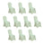 Ten light green chair covers on a white background