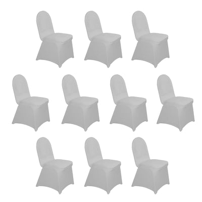 10 Pack Spandex Fitted Banquet Chair Covers Silver - Reusable Stretch Slip-On Slipcovers