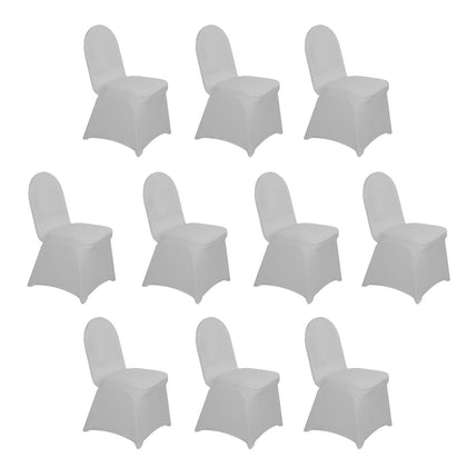 10 Pack Spandex Fitted Banquet Chair Covers Silver - Reusable Stretch Slip-On Slipcovers