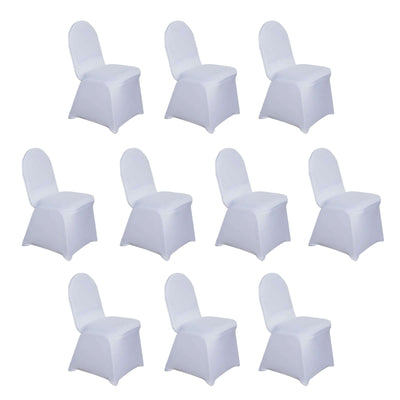 10 Pack Spandex Fitted Banquet Chair Covers White - Reusable Stretch Slip-On Slipcovers for Weddings & Events
