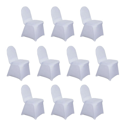 10 Pack Spandex Fitted Banquet Chair Covers White - Reusable Stretch Slip-On Slipcovers for Weddings & Events