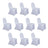Ten white chair covers on a plain white background.