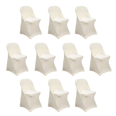 10 Pack Stretch Spandex Folding Chair Covers Beige - 160GSM Superior Durability with a Snug Fit Slipcovers