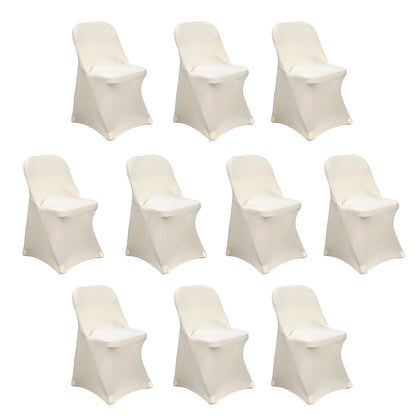 10 Pack Stretch Spandex Folding Chair Covers Beige - 160GSM Superior Durability with a Snug Fit Slipcovers