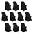Ten black spandex chair covers on a plain white background. #whtbkgd