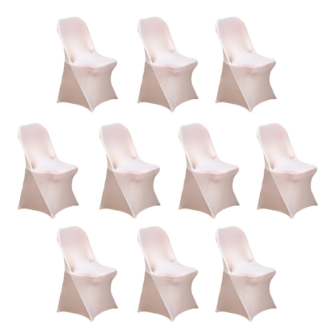 Set of 10 elegant stretch chair covers in light beige color. #whtbkgd