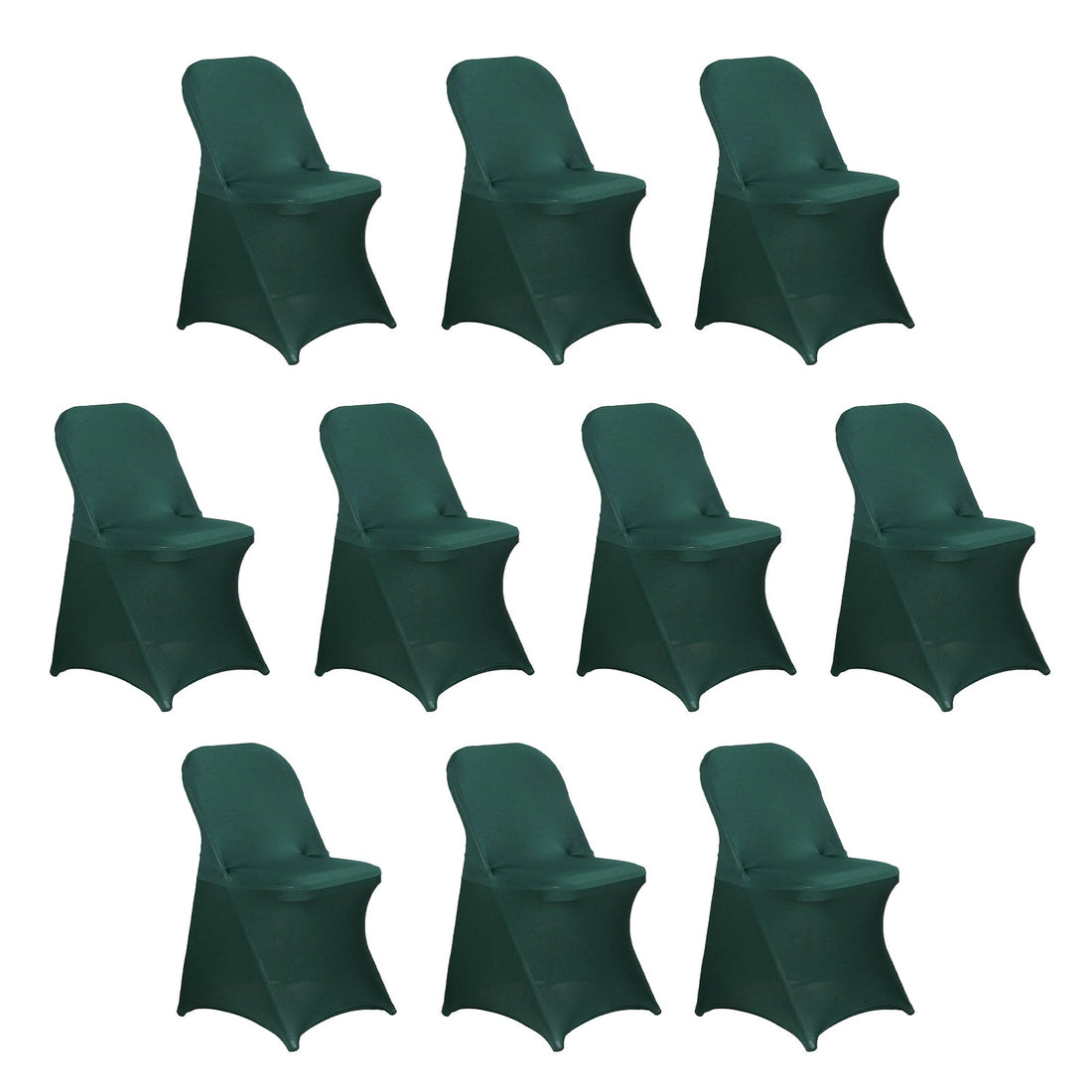 Set of 10 dark green folding chairs on a plain white background #whtbkgd