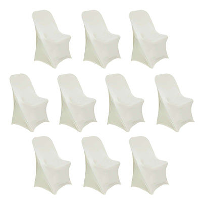 10 Pack Stretch Spandex Folding Chair Covers Ivory - 160GSM Superior Durability with a Snug Fit Slipcovers