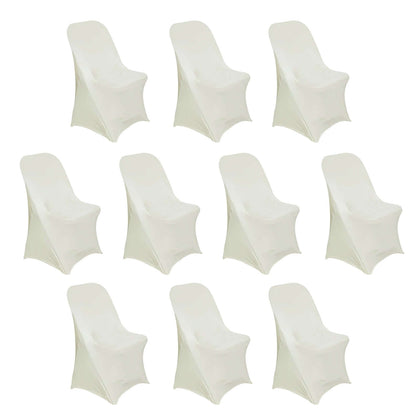 10 Pack Stretch Spandex Folding Chair Covers Ivory - 160GSM Superior Durability with a Snug Fit Slipcovers