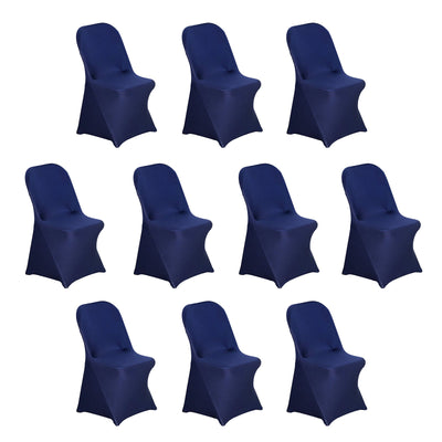 10 Pack Stretch Spandex Folding Chair Covers Navy Blue - 160GSM Superior Durability with a Snug Fit Slipcovers