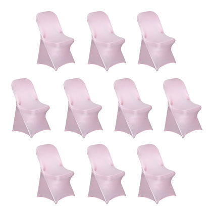10 Pack Stretch Spandex Folding Chair Covers Pink - 160GSM Superior Durability with a Snug Fit Slipcovers
