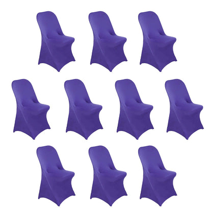 10 Pack Stretch Spandex Folding Chair Covers Purple - 160GSM Superior Durability with a Snug Fit Slipcovers
