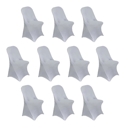 10 Pack Stretch Spandex Folding Chair Covers Silver - 160GSM Superior Durability with a Snug Fit Slipcovers