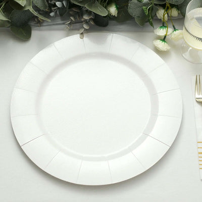 10-Pack Disposable Round Charger Plates 13" White with Leathery Texture - 1100GSM Sturdy Cardboard Placemats for Weddings & Special Occasions
