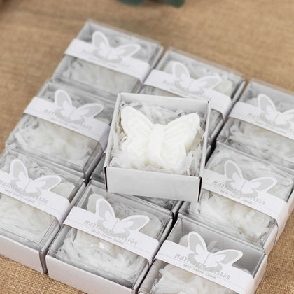 10 Pack White Butterfly Unscented Soap Party Favors with Gift Boxes, Pre-Packed Baby Shower Wedding Souvenirs - 2"