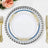 Elegant decorative plate with silver beaded rim and floral design.