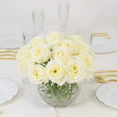 10 Pack Ivory Silk Rose Stems, 12" Artificial Flowers for Arrangements and Bouquets