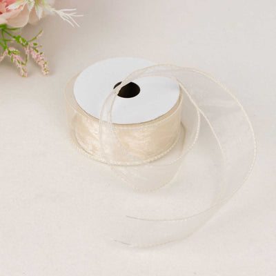 Ivory Sheer Organza Wired Edge Ribbon 10 Yards 1.5"