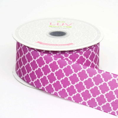 Purple Grosgrain Geometric Pattern Quatrefoil Ribbon 10 Yards 1.5"